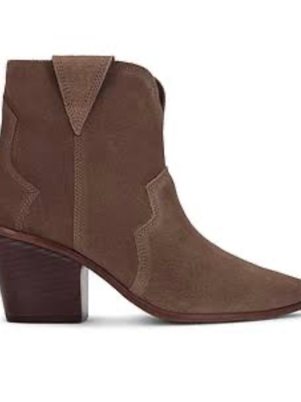 Kaanas Taupe Suede Western Ankle Bootie with Block Heel